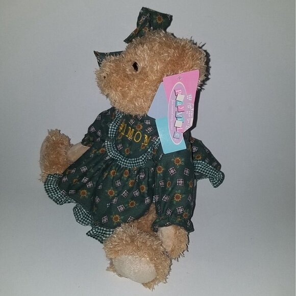 VTG #1 MOM Teddy Bear Plush Playville w/TAG Mother's Day Gift Fine Toy Green Tan - Picture 3 of 9